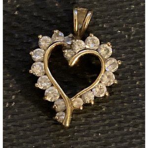925 silver gold plated rhinestone heart pendant marked R
